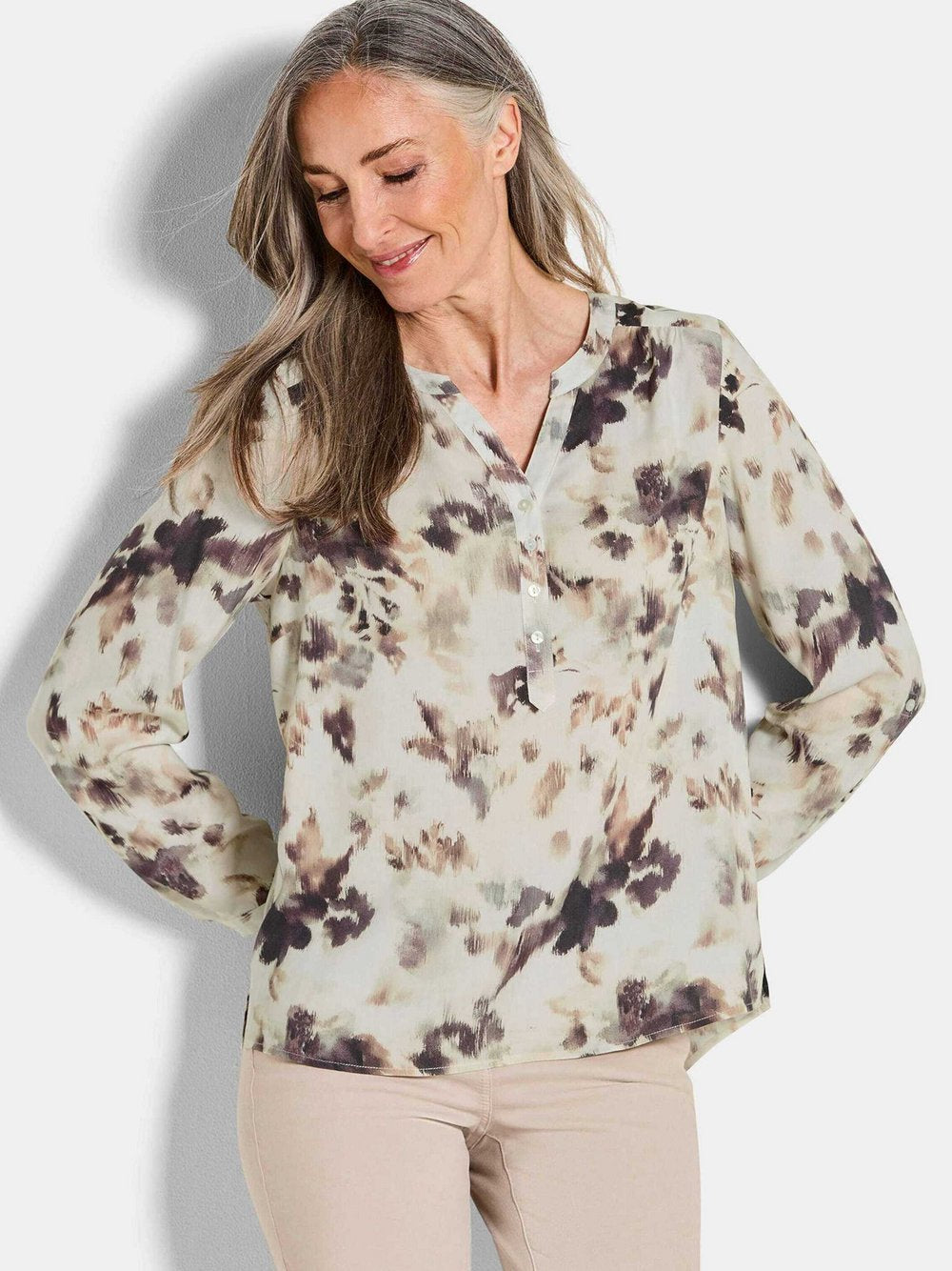 Goldner Blusenshirt Damen Viskose gemustert