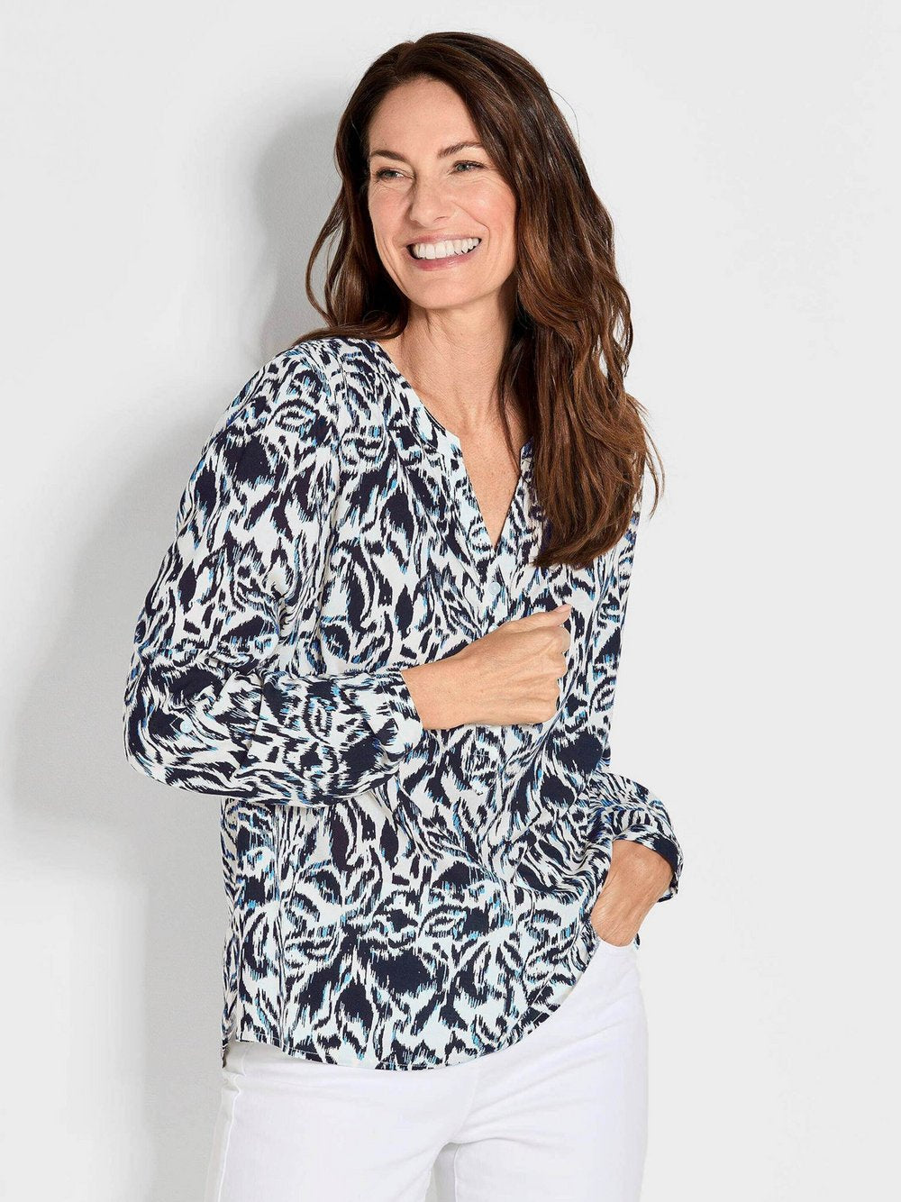 Goldner Blusenshirt Damen Viskose gemustert