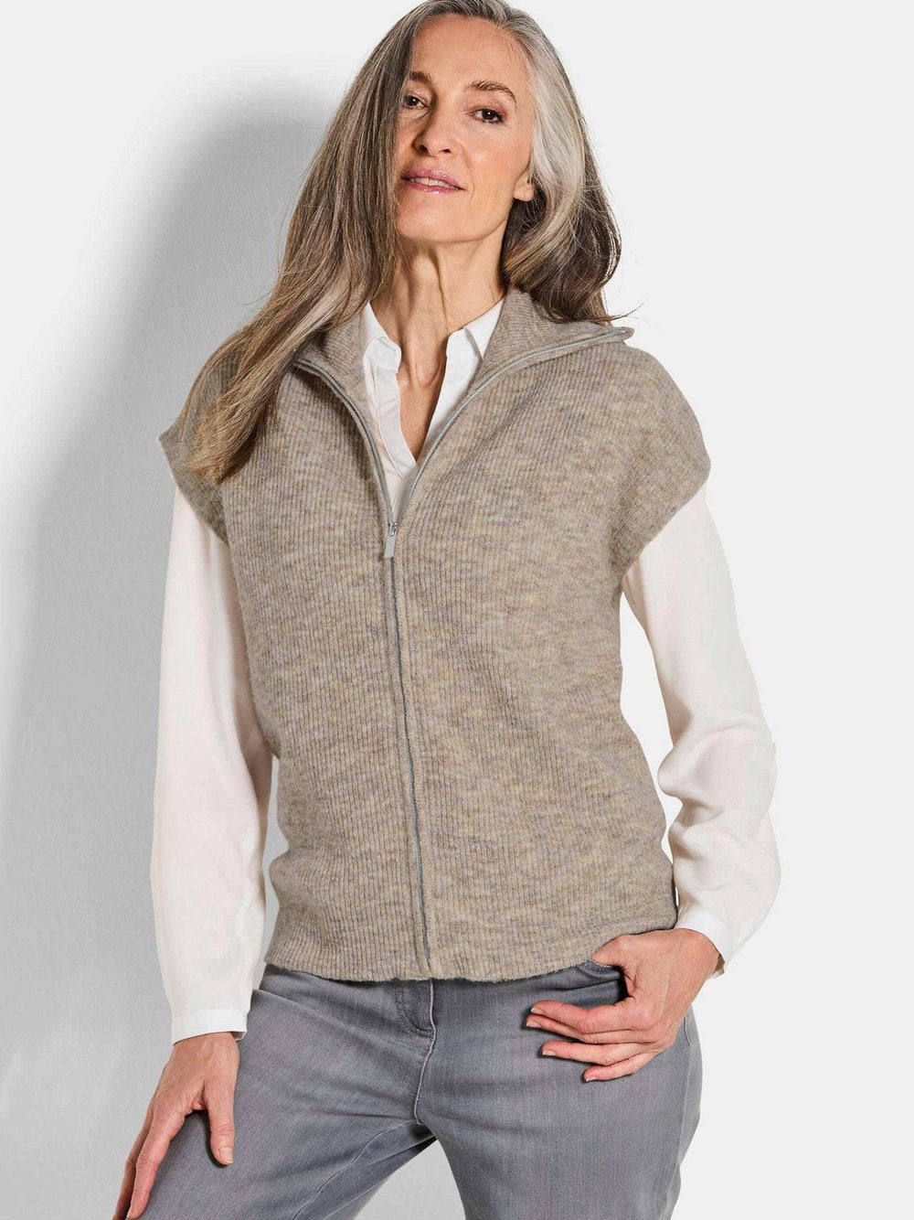 Goldner Strickweste Damen Schurwolle meliert