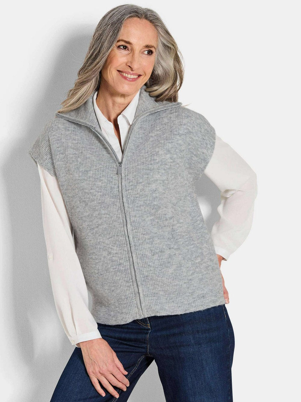 Goldner Strickweste Damen Schurwolle meliert