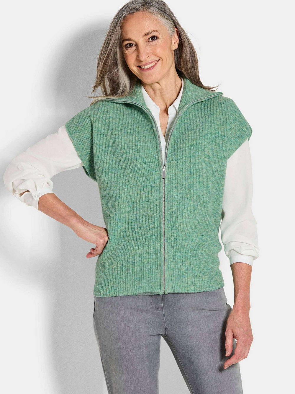 Goldner Strickweste Damen Schurwolle meliert