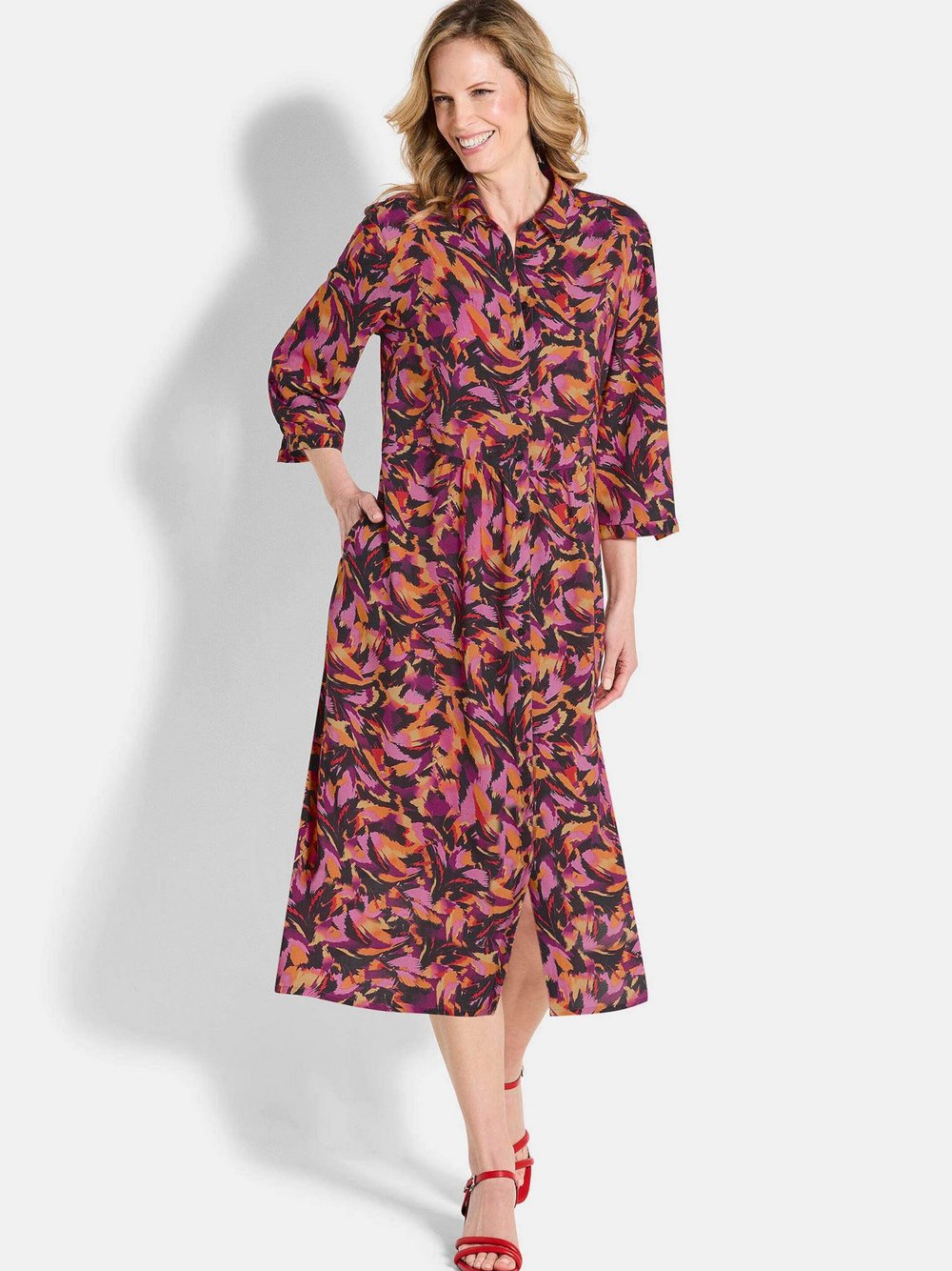 Goldner Hemdblusenkleid Damen Viskose gemustert