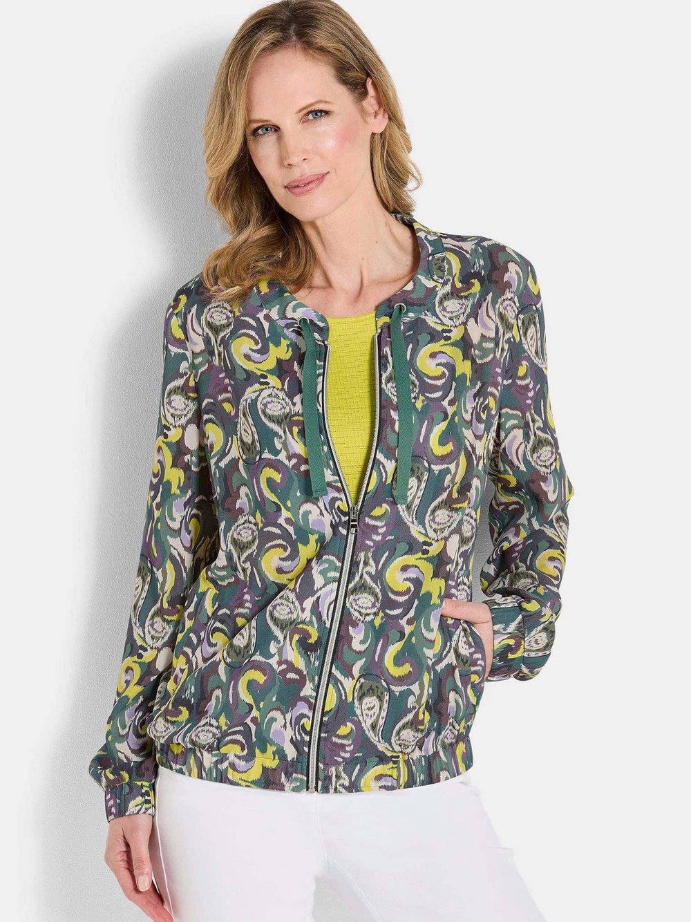 Goldner Blouson Damen Viskose gemustert