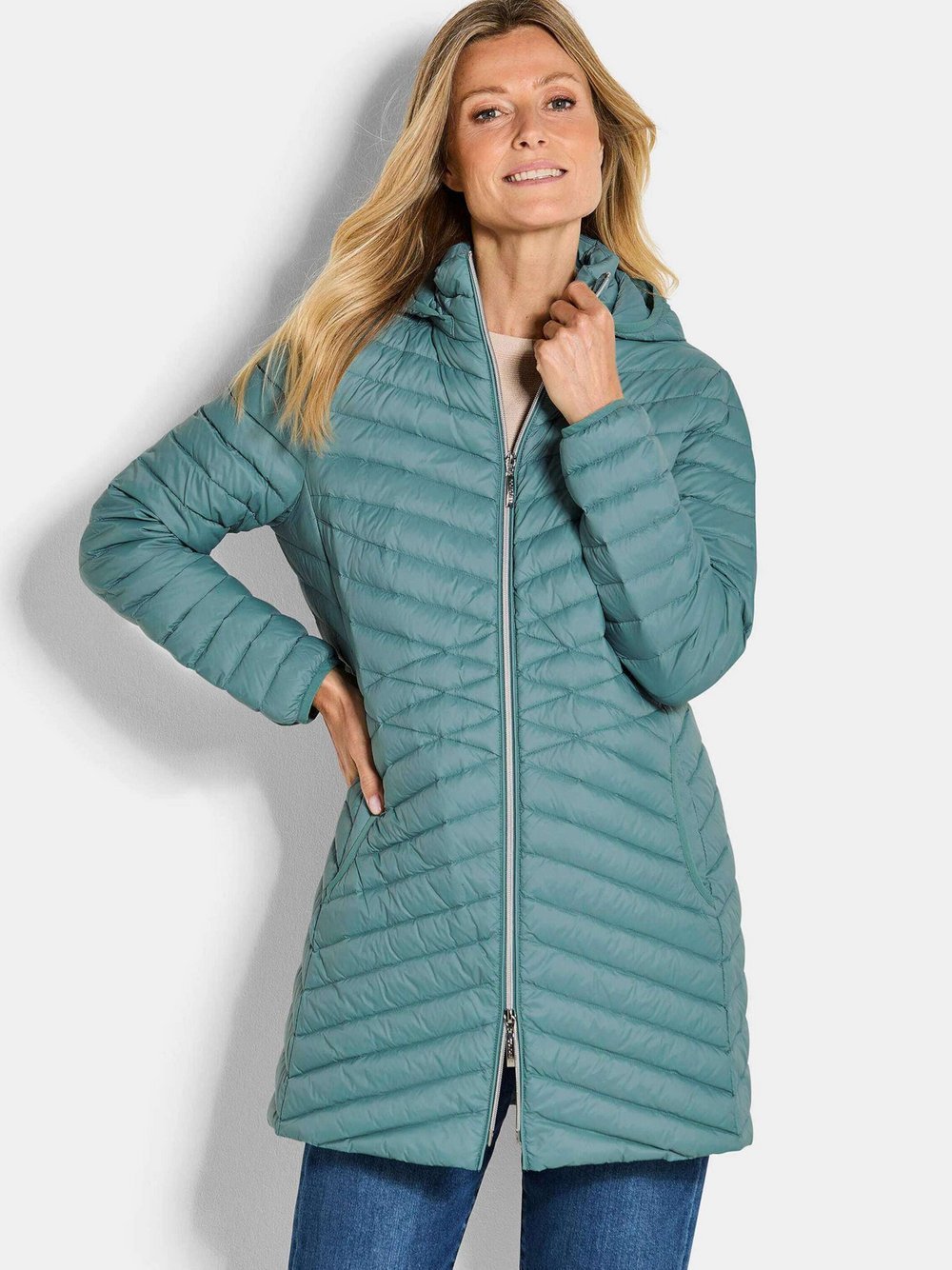 Goldner Steppmantel Damen Polyamid