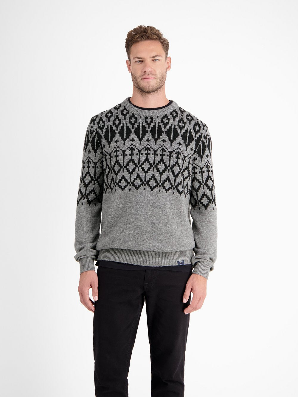 LERROS Wollpullover Herren Schurwolle gemustert