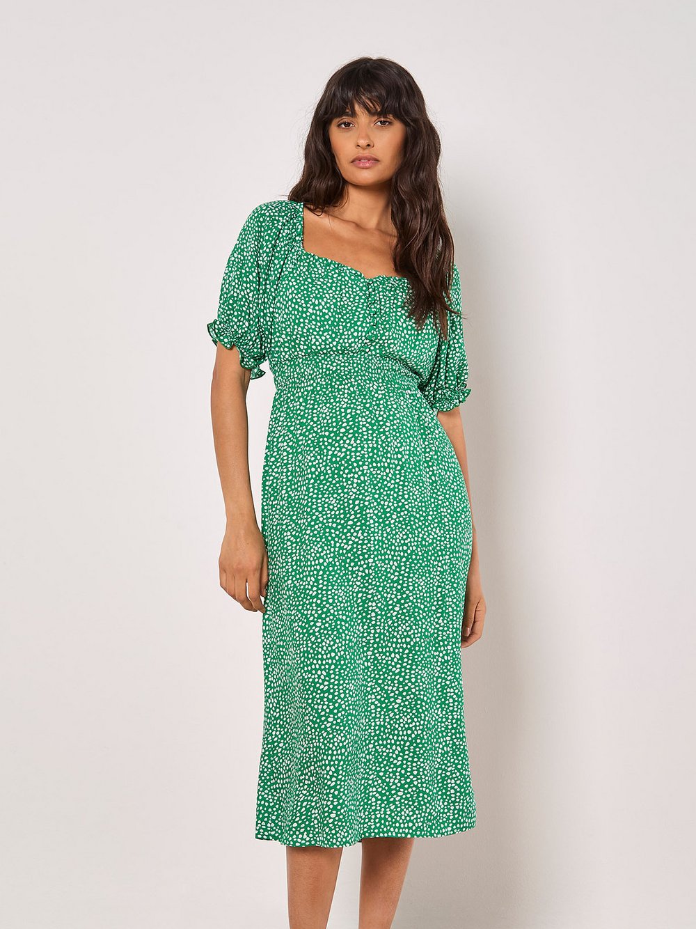 Apricot Midikleid Damen Viskose gepunktet