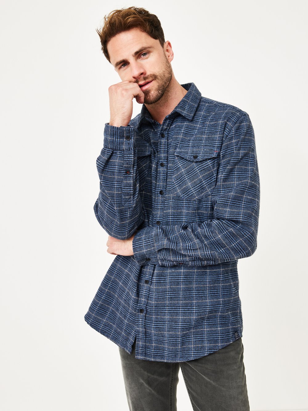 Paddock`s Langarmshirt Herren Regular Fit Baumwolle kariert