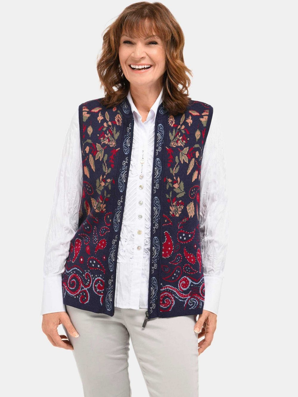 Goldner Strickweste Damen Baumwolle gemustert