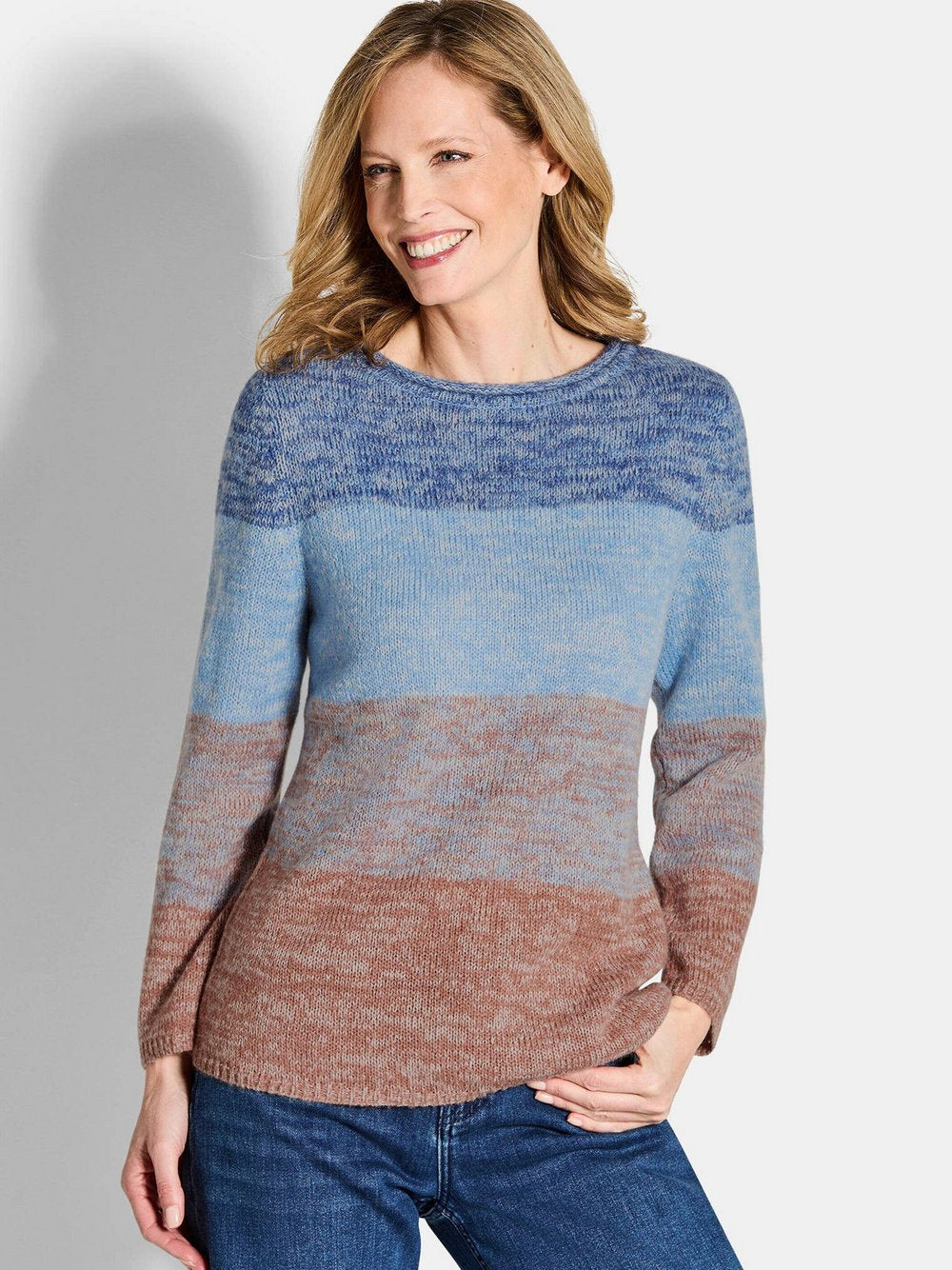 Goldner Strickpullover Damen Schurwolle gemustert