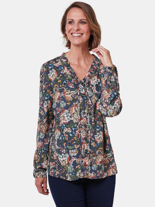 Goldner Bluse Damen Viskose bedruckt