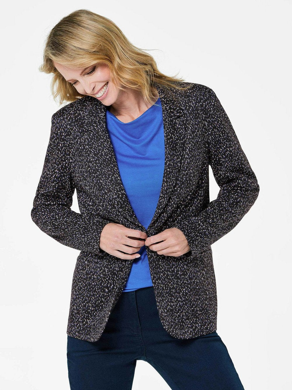 Goldner Jacquardblazer Damen Polyamid gemustert