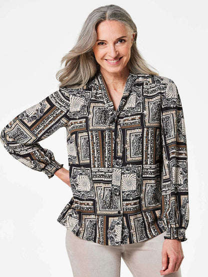 Goldner Druckbluse Damen Viskose gemustert