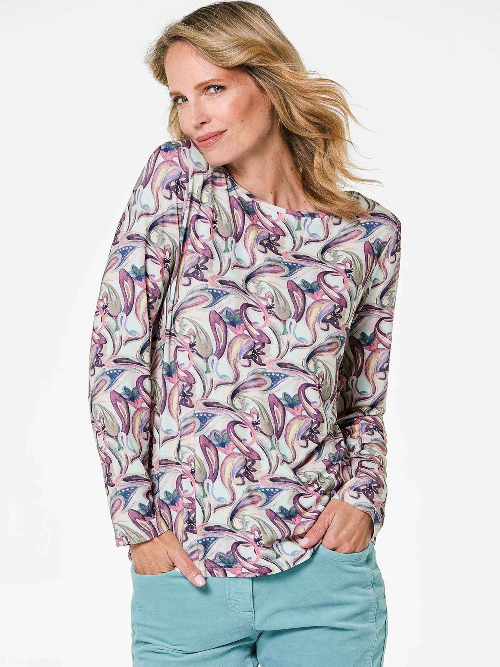 Goldner Langarmshirt Damen Viskose gemustert