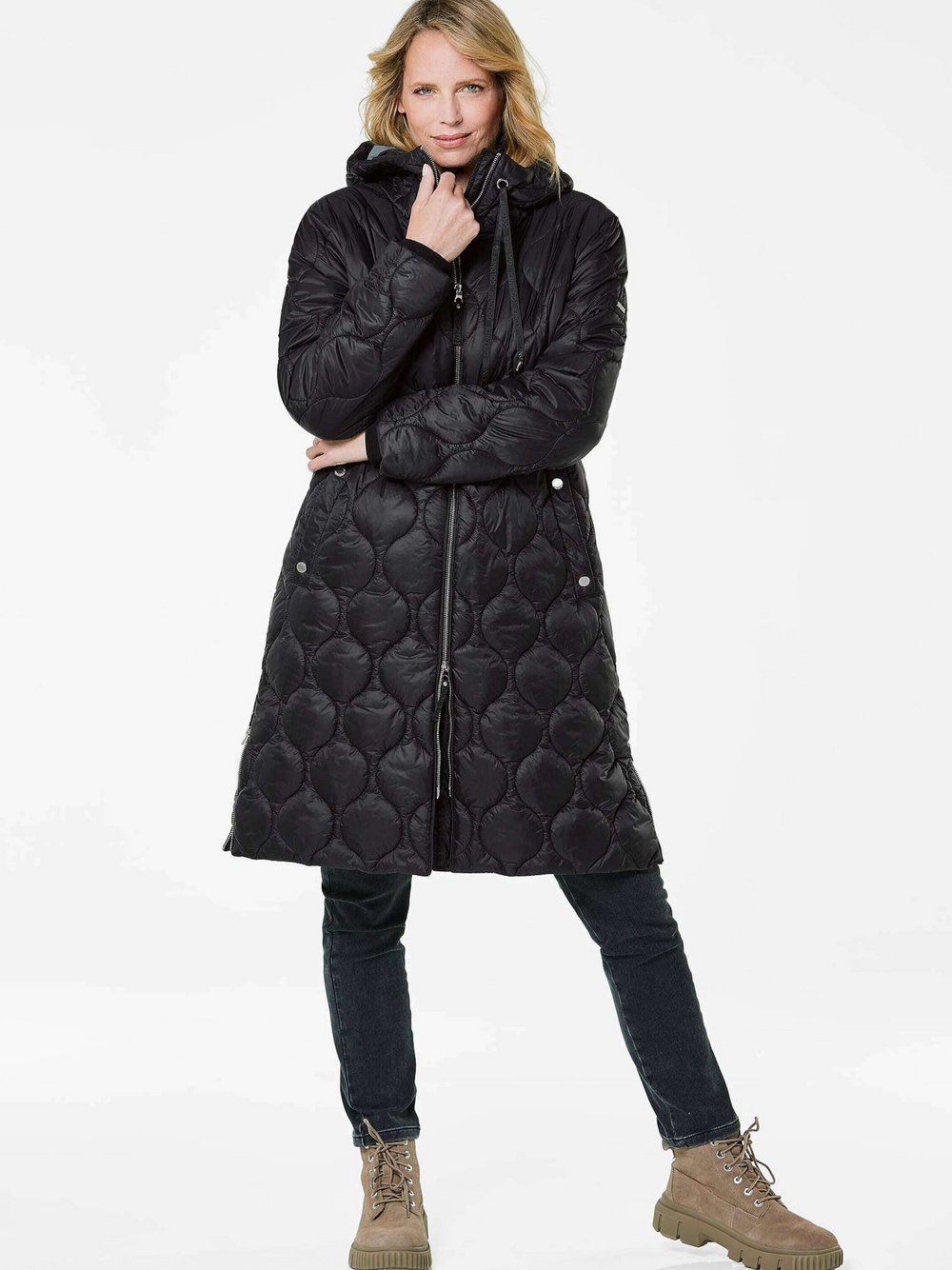 Goldner Steppmantel Damen Polyamid