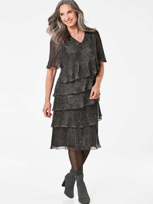 Goldner Plisseekleid Damen strukturiert