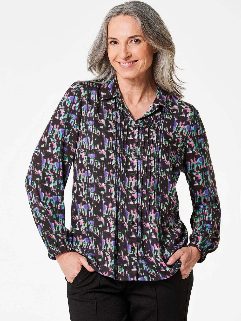 Goldner Druckbluse Damen Viskose gemustert