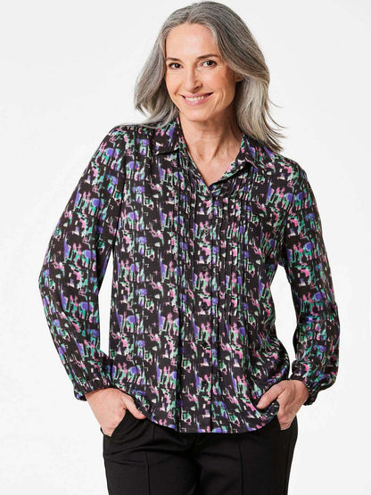 Goldner Druckbluse Damen Viskose gemustert