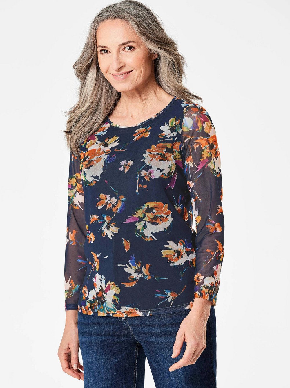 Goldner Mesh-Shirt Damen gemustert