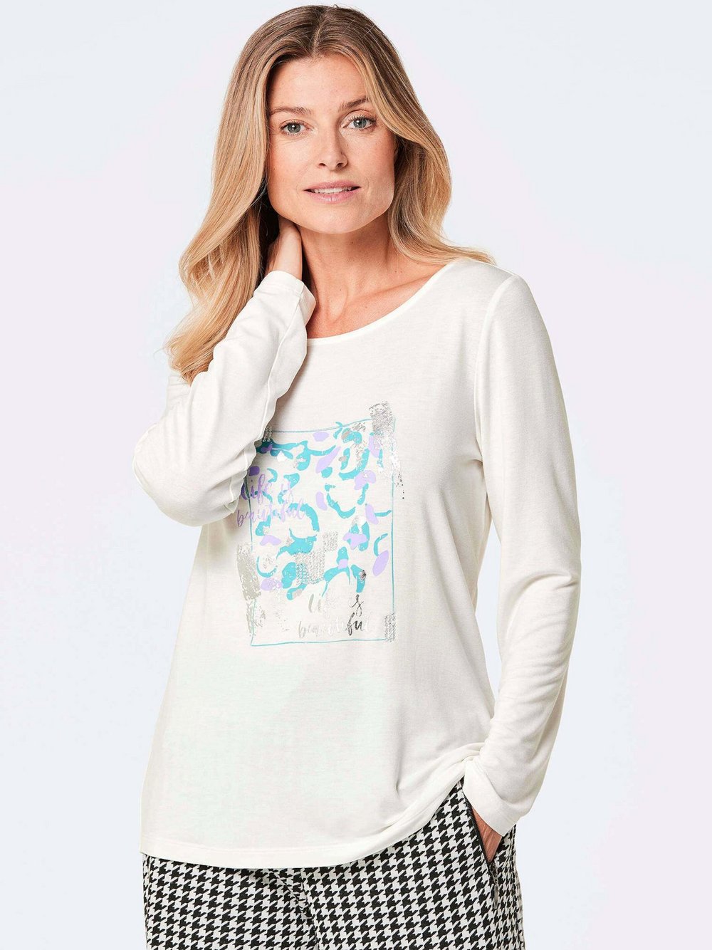 Goldner Shirt Damen Viskose gemustert