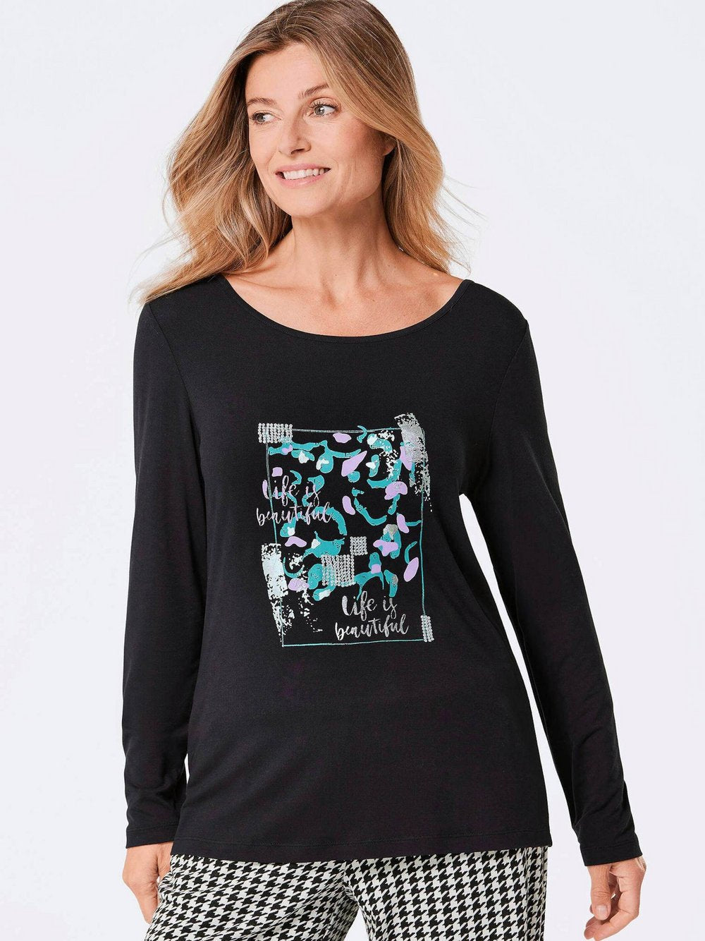 Goldner Shirt Damen Viskose gemustert