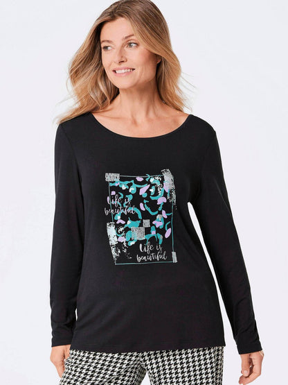 Goldner Shirt Damen Viskose gemustert