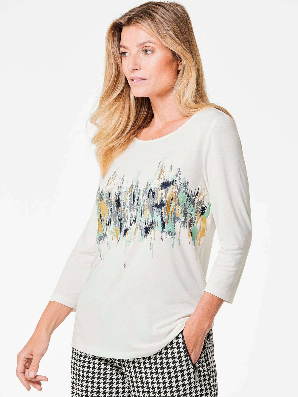 Goldner Shirt Damen Viskose bedruckt