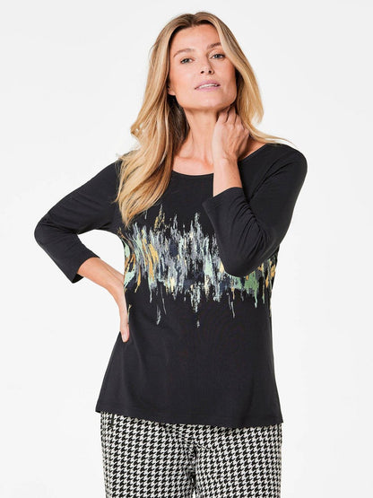 Goldner Shirt Damen Viskose bedruckt