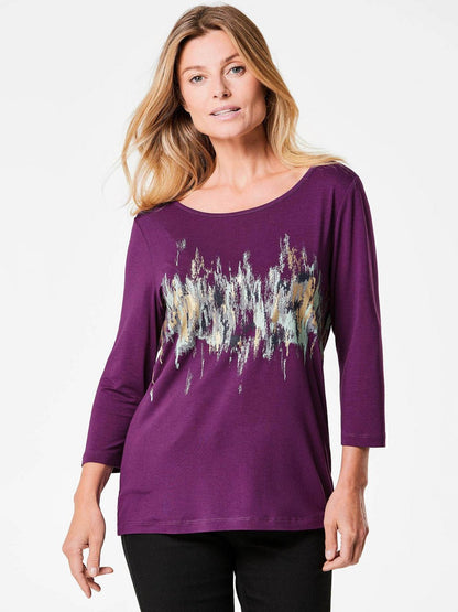 Goldner Shirt Damen Viskose bedruckt