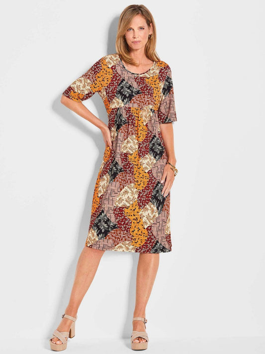 Goldner Jerseykleid Damen Viskose gemustert