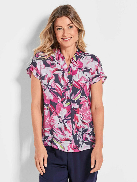 Goldner Blusentop Damen Viskose gemustert