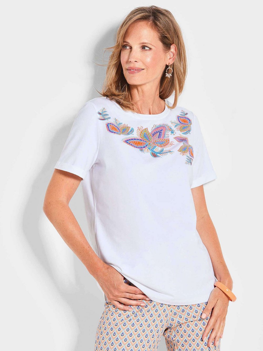 Goldner Druckshirt Damen Baumwolle gemustert