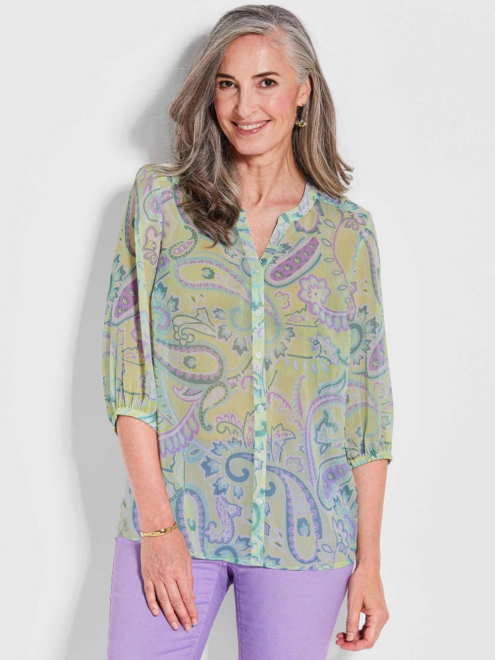 Goldner Chiffonbluse Damen Viskose gemustert