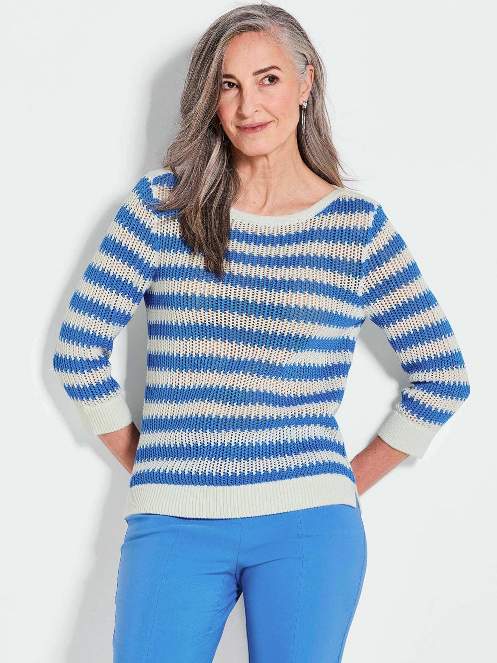 Goldner Pullover Damen Baumwolle gestreift