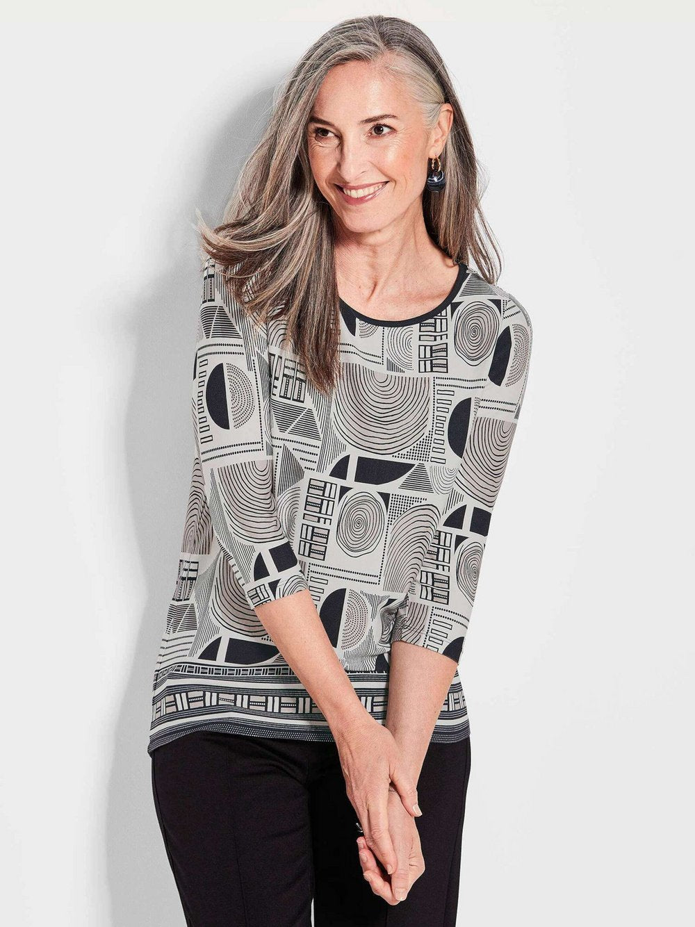 Goldner Druckshirt Damen Viskose gemustert