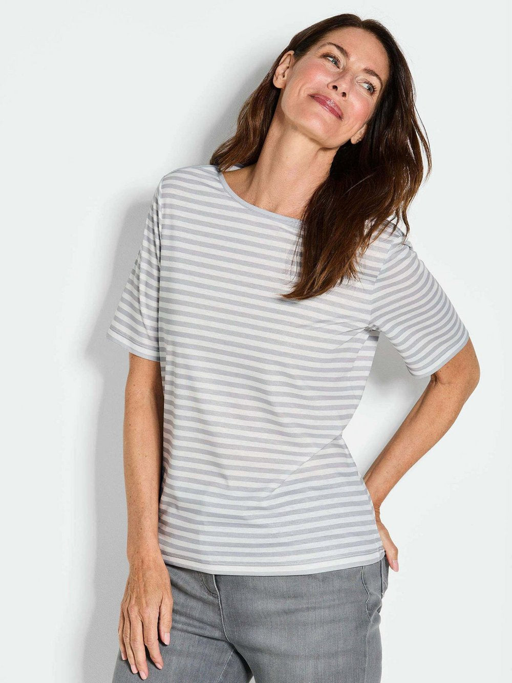 Goldner Ringelshirt Damen Viskose gestreift