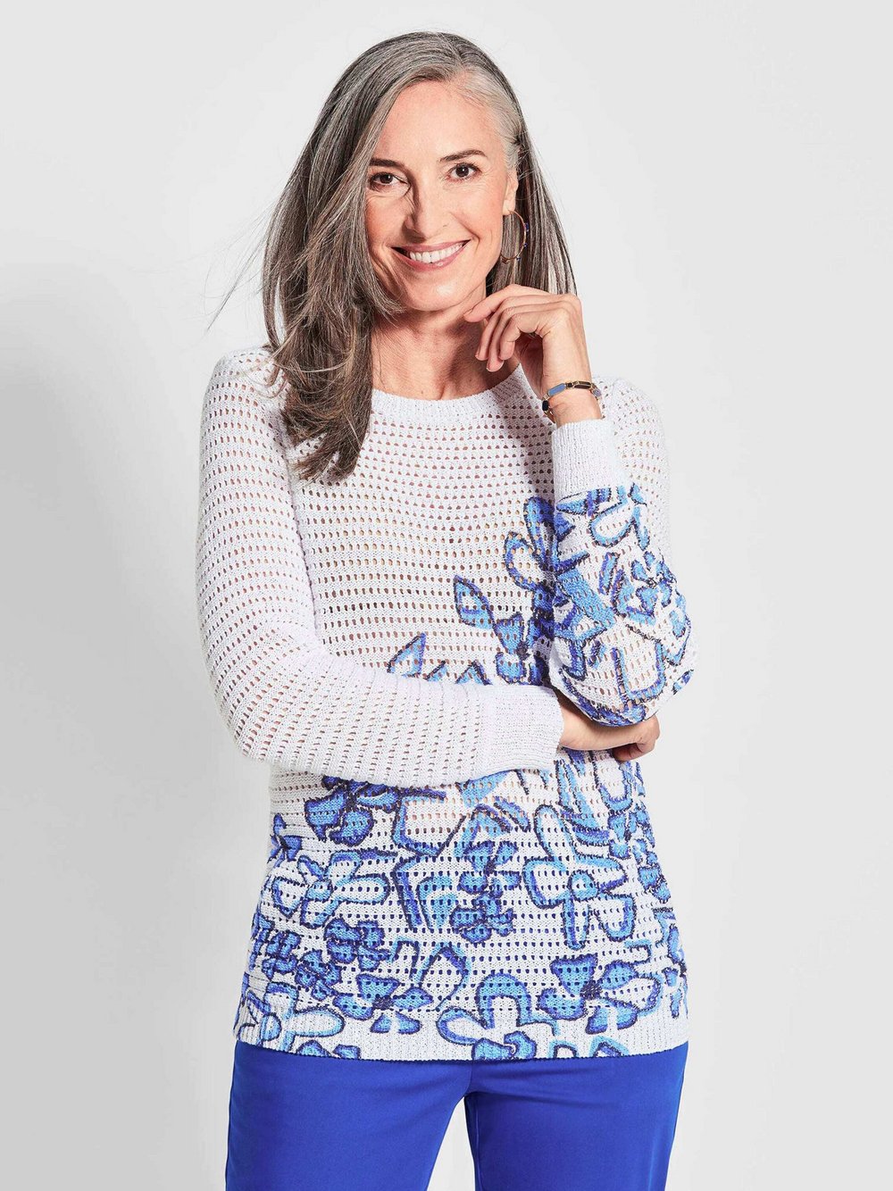 Goldner Strickpullover Damen bedruckt