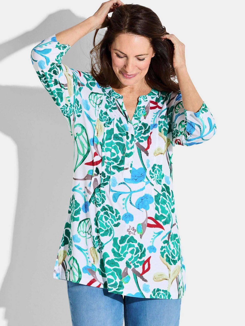 Goldner Tunikabluse Damen Viskose bedruckt