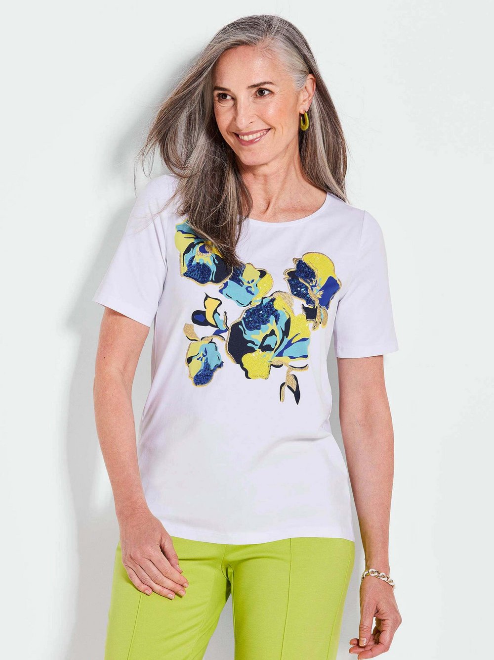 Goldner Shirt Damen Baumwolle gemustert