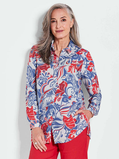 Goldner Druckbluse Damen Viskose gemustert