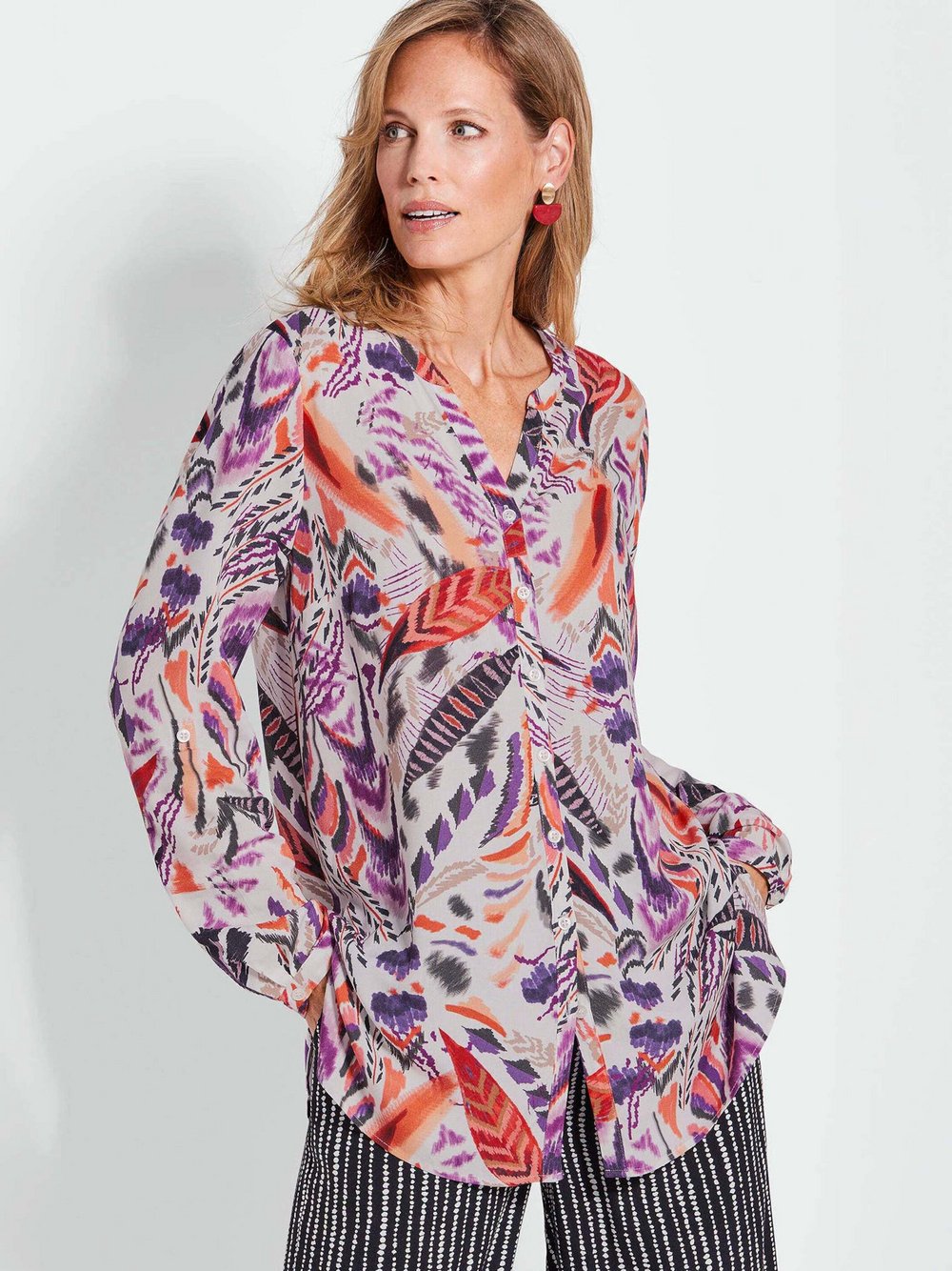 Goldner Longbluse Damen Viskose gemustert