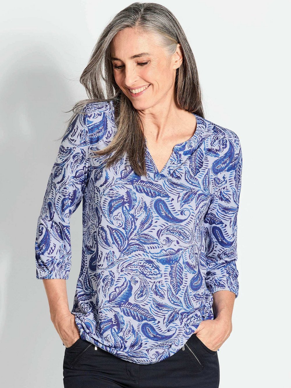 Goldner Jerseybluse Damen Viskose bedruckt