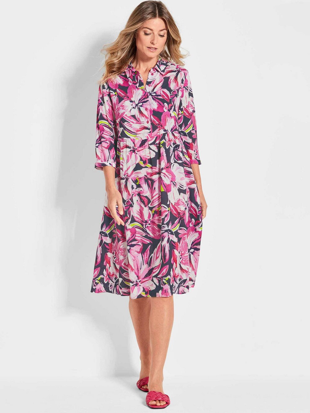 Goldner Druckkleid Damen Viskose gemustert