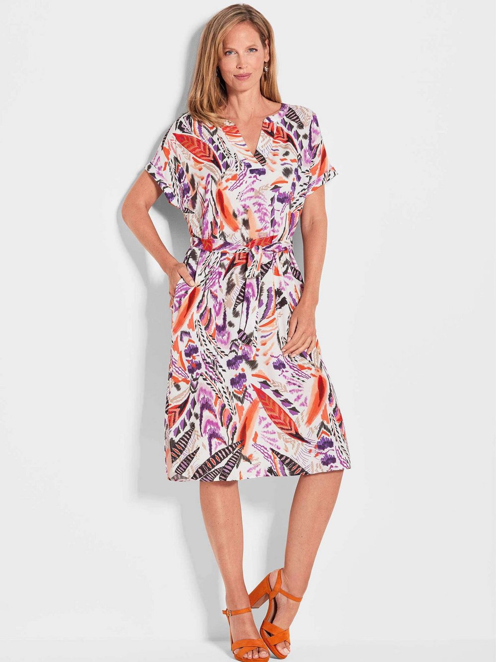 Goldner Druckkleid Damen Viskose gemustert