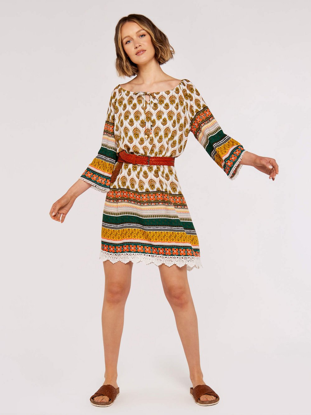 Apricot Minikleid Damen Viskose bedruckt