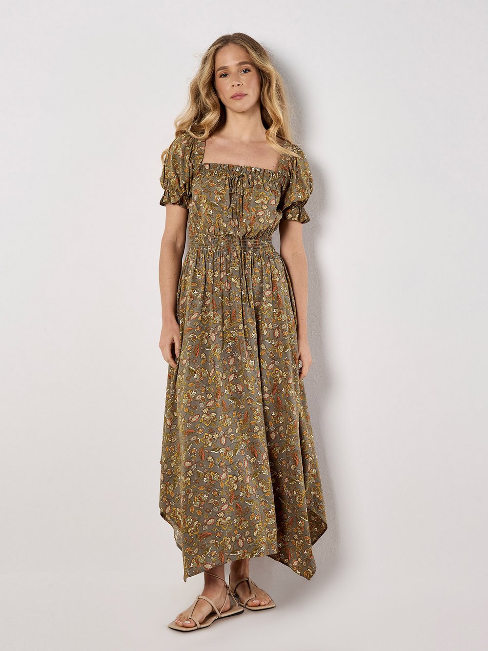 Apricot Midikleid Damen Viskose gemustert