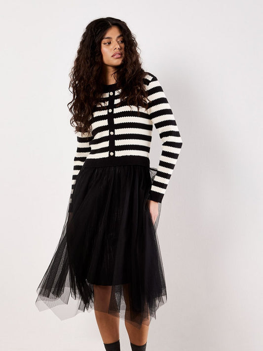 Apricot Midikleid Damen Viskose gestreift