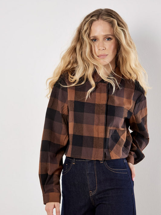 Apricot Bluse Damen Baumwolle kariert