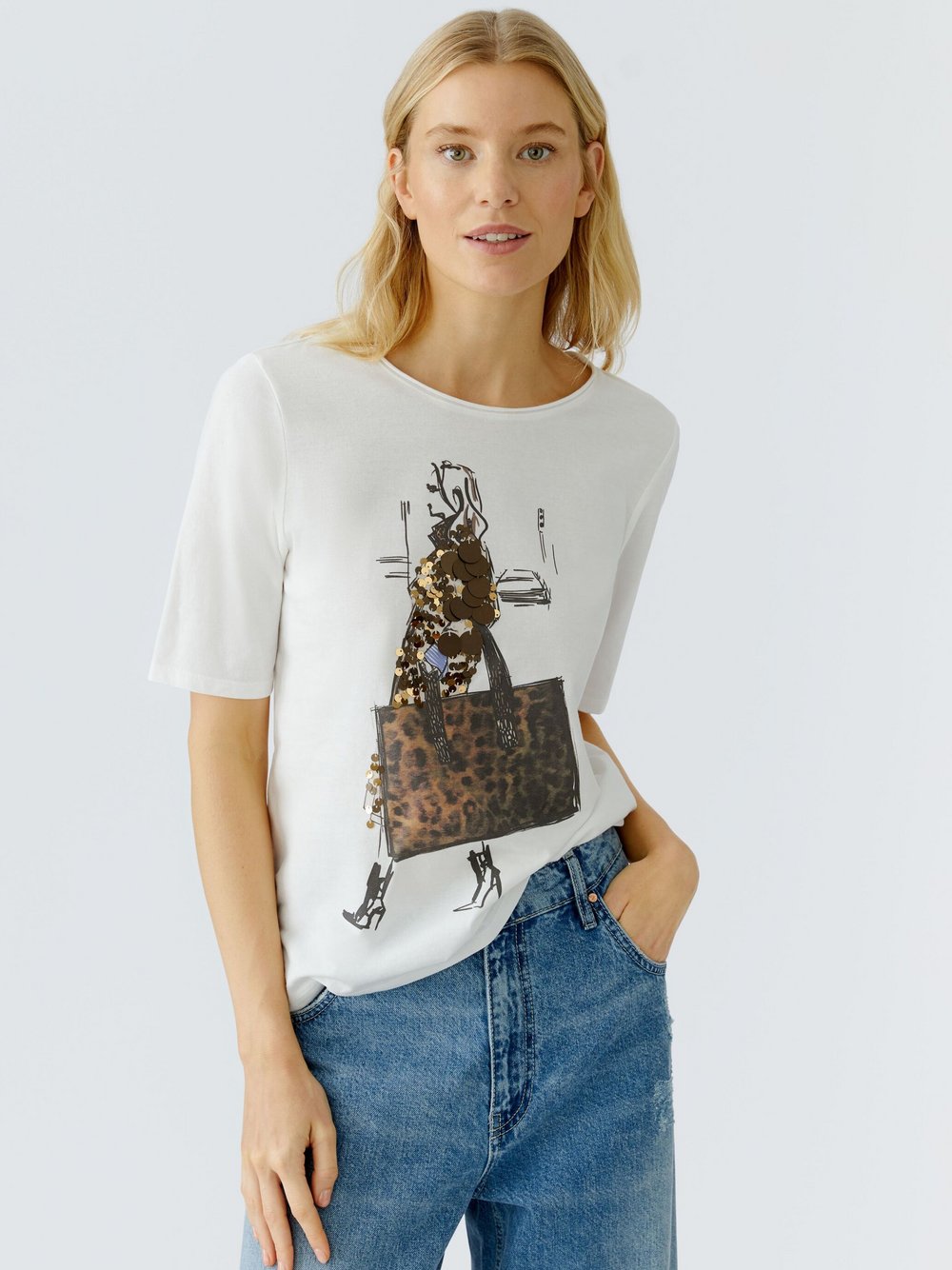 Oui T-Shirt Damen Baumwolle bedruckt