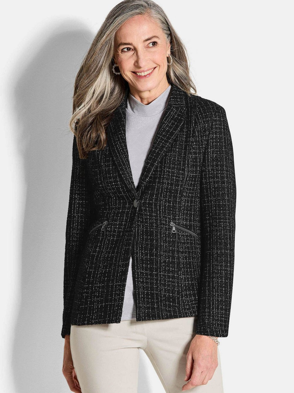Goldner Tweedblazer Damen Baumwolle kariert