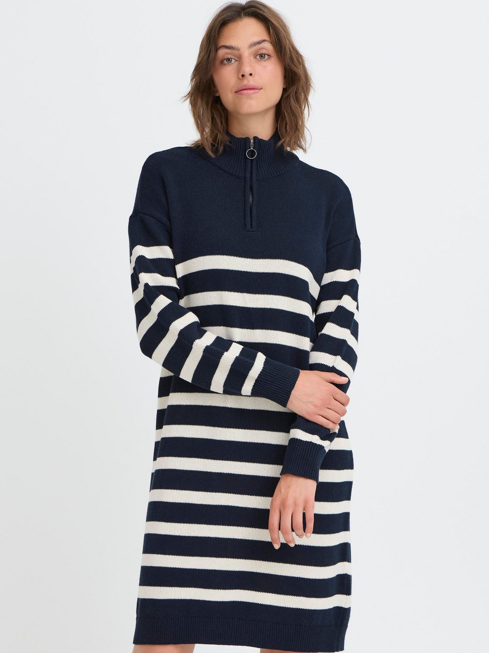 OXMO Strickkleid Damen Baumwolle gestreift